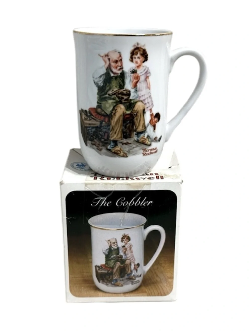 NORMAN ROCKWELL the Cobbler Collectors Porcelain Mug with box Vintage